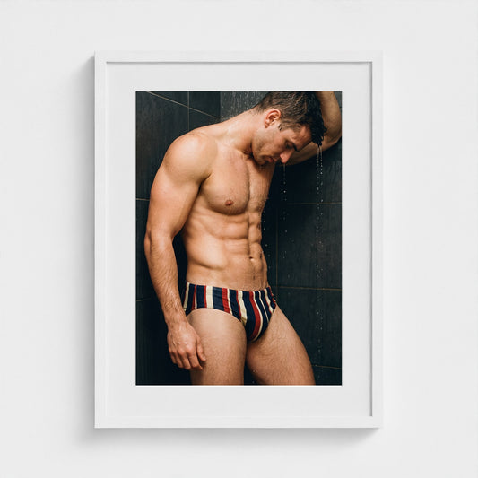 2026 03 12 20 42 00 Striped Brief Shower 18x24-white frame — Fire Island Modern
