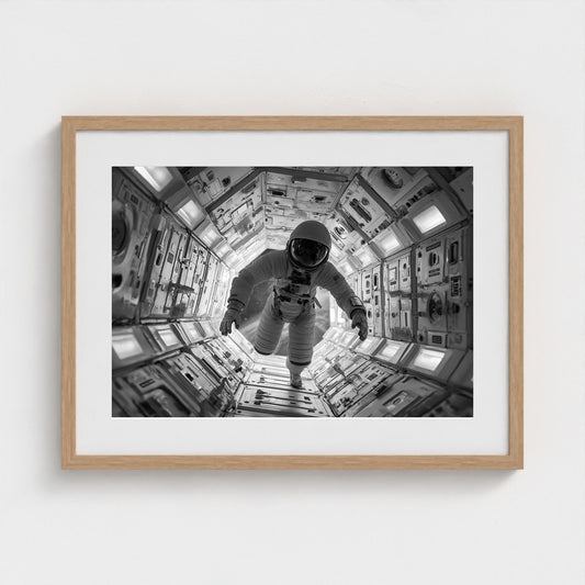 astronaut-floating-into-airlock-kubrick-one-poin 24x18-natural frame frame