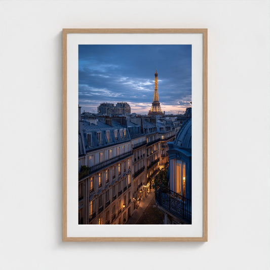 parisian-zinc-rooftops-at-blue-hour-distant-towe 24x36-natural frame frame