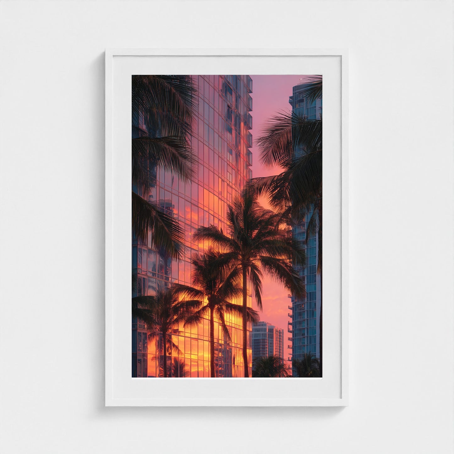 golden-hour-reflections-on-miami-modernist-high 24x36-white frame frame