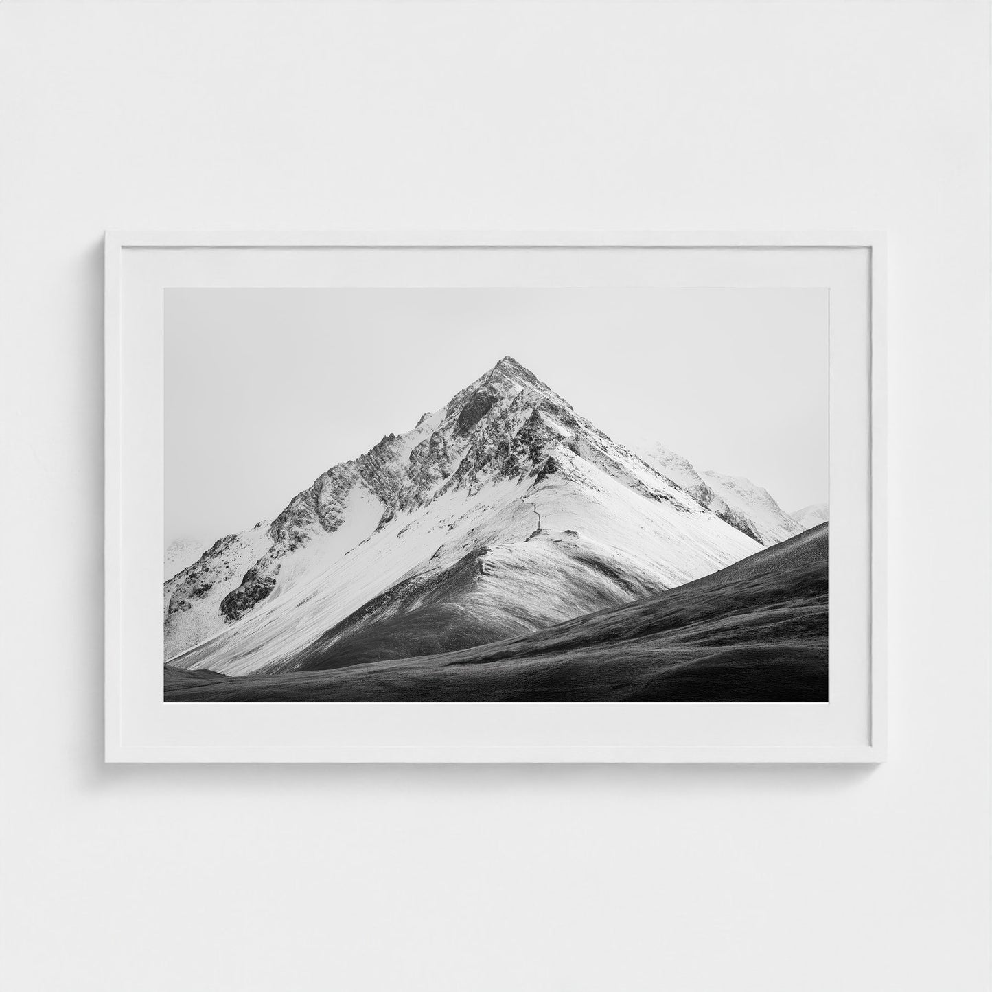 distant-mountain-ridge-under-blazing-white-sky-min-ff348271- 36x24-white frame frame