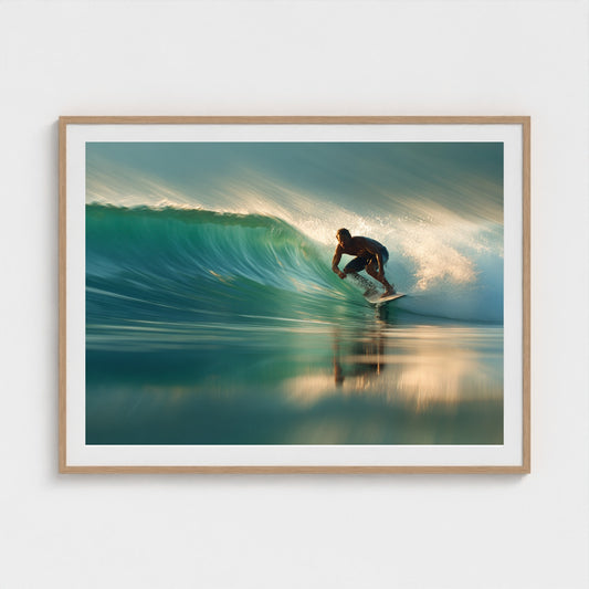 surfer-riding-clean-glassy-wave-blurred-motion-p 48x36-natural frame frame