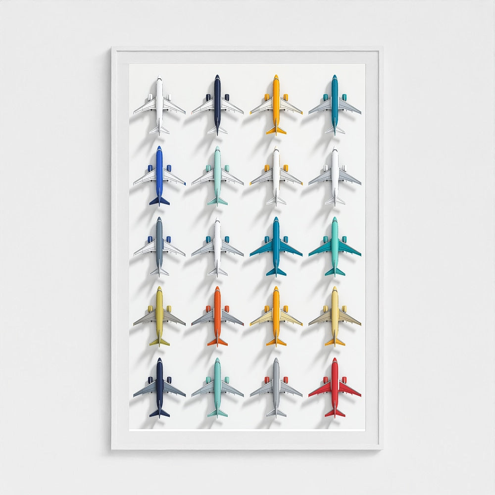 Colorful Geometric Aviation Art Print — Modern Pop Art Airplane Grid (Framed Archival Fine Art)