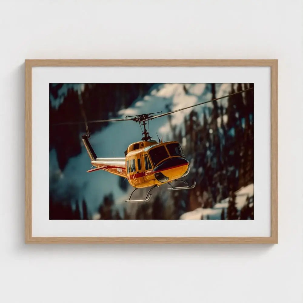 Helicopter Wall Art Print – Colorado Rockies Aviation Photography, Snowy Mountain Decor