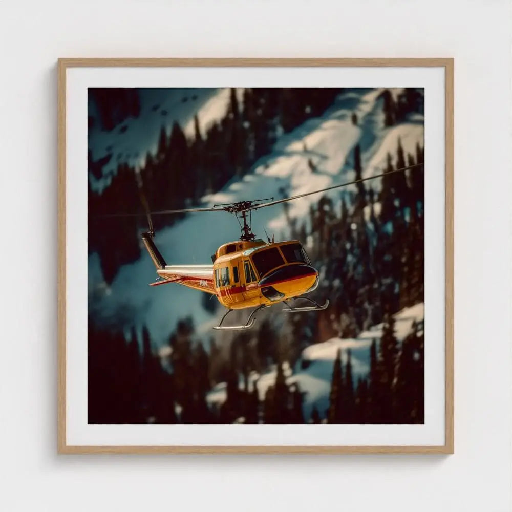 Helicopter Wall Art Print – Colorado Rockies Aviation Photography, Snowy Mountain Decor