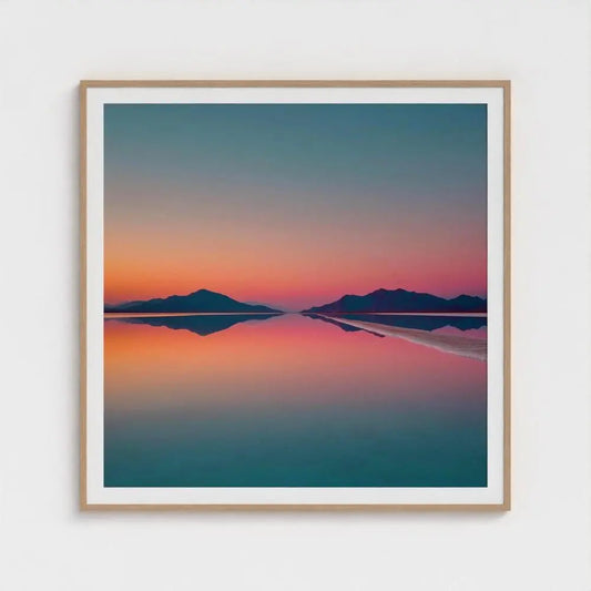 Salt Flat Sunset Wall Art Print – Pastel Reflection Landscape Photography, Minimal Decor
