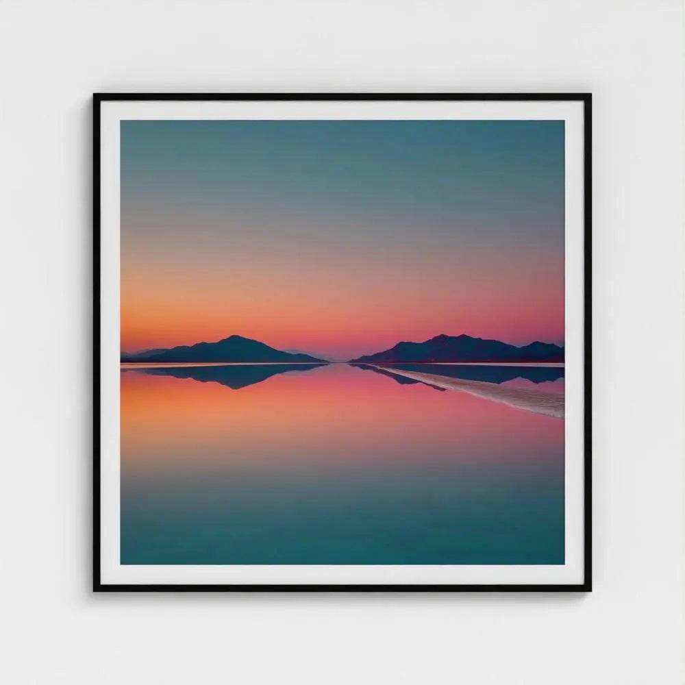 Salt Flat Sunset Wall Art Print – Pastel Reflection Landscape Photography, Minimal Decor