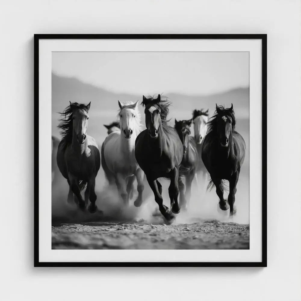 Wild Horses Photography Print: Black and White Western Wall Art, Giclée