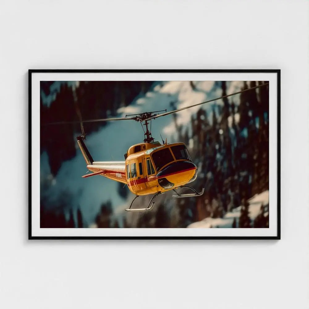 Helicopter Wall Art Print – Colorado Rockies Aviation Photography, Snowy Mountain Decor