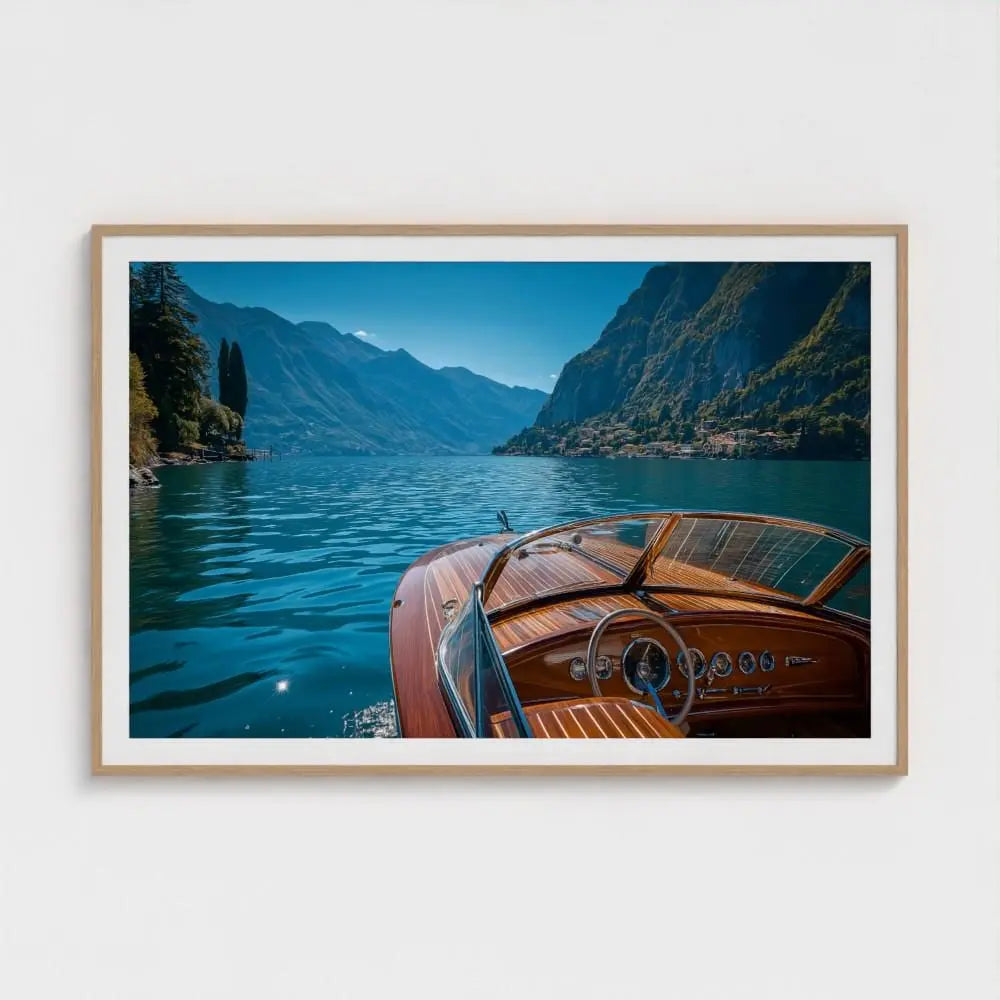 Mahogany Wake — Lake Como Wooden Boat Wall Art Print, Italian Lake Photography, Nautical Decor