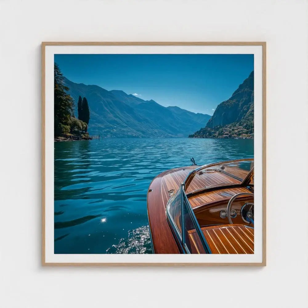 Mahogany Wake — Lake Como Wooden Boat Wall Art Print, Italian Lake Photography, Nautical Decor