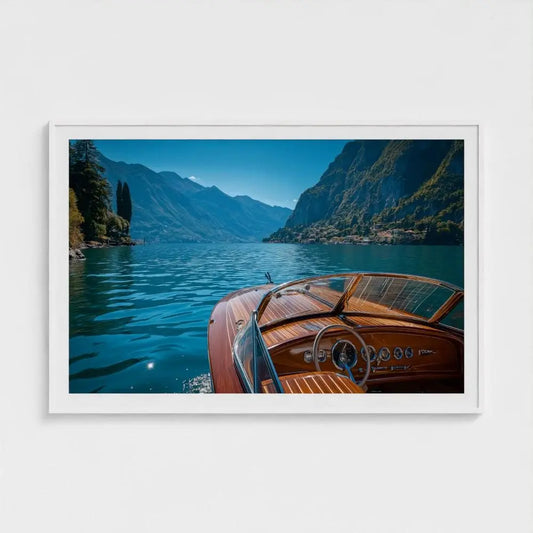 Mahogany Wake — Lake Como Wooden Boat Wall Art Print, Italian Lake Photography, Nautical Decor