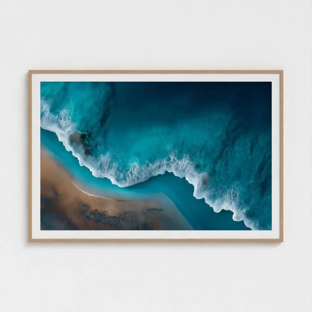 Tidefall — Aerial Ocean Wave Wall Art Print, Turquoise Sea & Shoreline Photography, Minimalist Coastal Decor