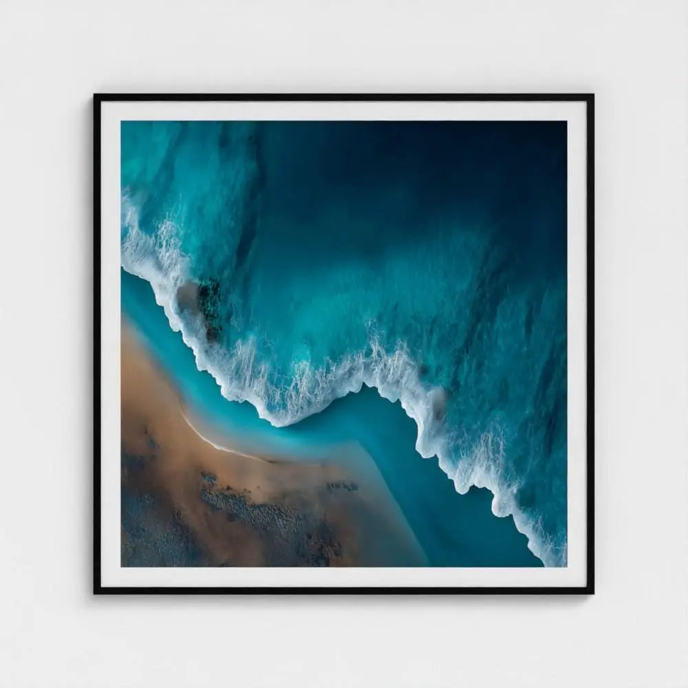 Tidefall — Aerial Ocean Wave Wall Art Print, Turquoise Sea & Shoreline Photography, Minimalist Coastal Decor