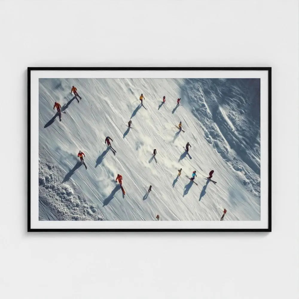 Alpine Array — Aerial Skiers Wall Art Print, Alpine Winter Photography, Modern Ski Lodge Decor
