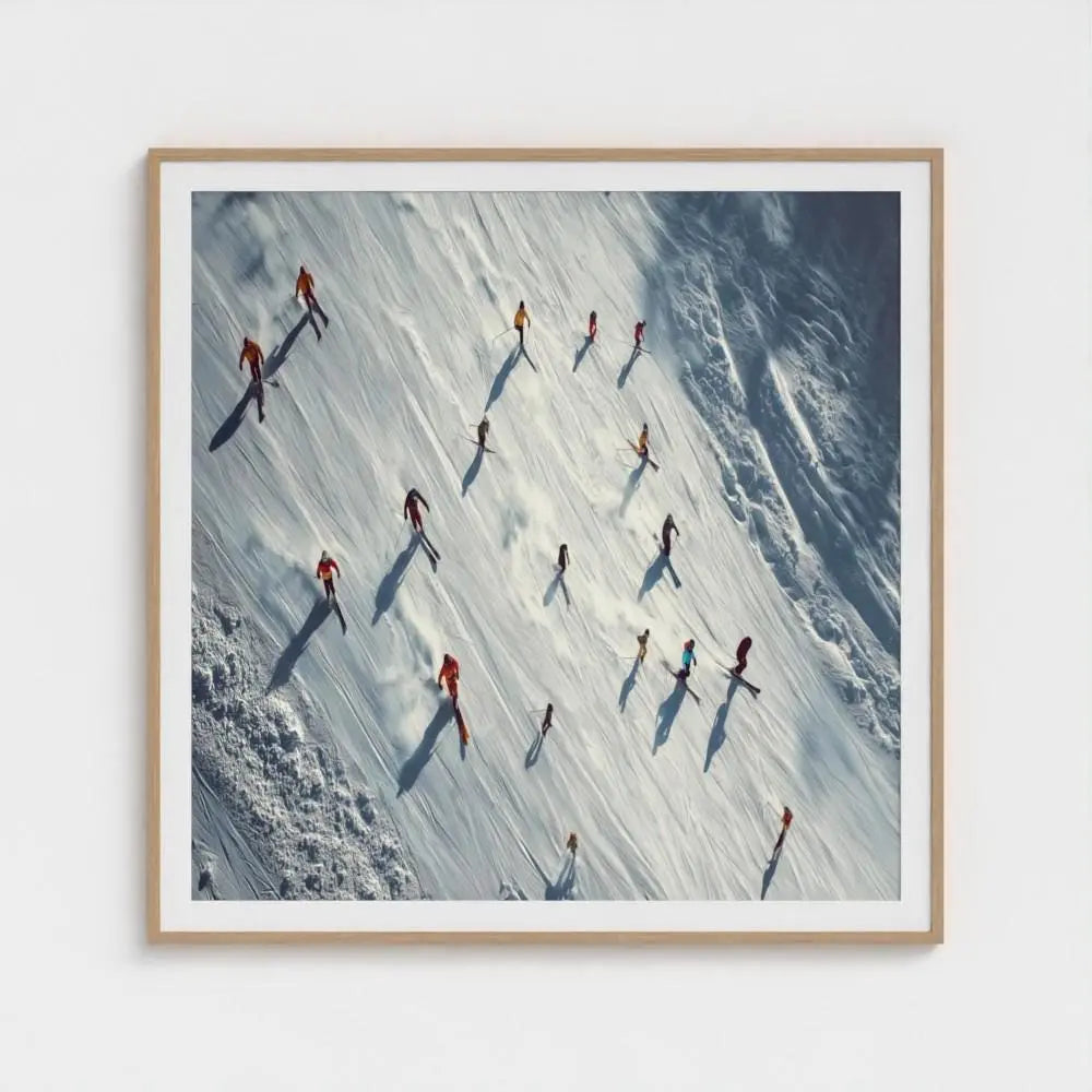 Alpine Array — Aerial Skiers Wall Art Print, Alpine Winter Photography, Modern Ski Lodge Decor