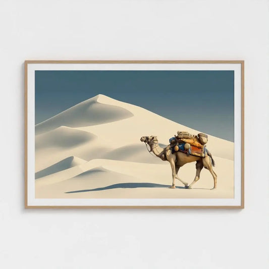 Nomad Crest — Desert Camel Wall Art Print, Minimal Sand Dunes Photography, Sahara Travel Decor