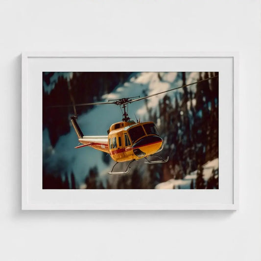Helicopter Wall Art Print – Colorado Rockies Aviation Photography, Snowy Mountain Decor