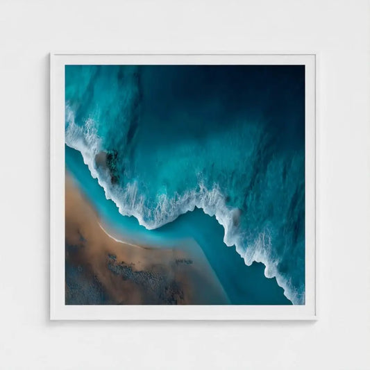 Tidefall — Aerial Ocean Wave Wall Art Print, Turquoise Sea & Shoreline Photography, Minimalist Coastal Decor