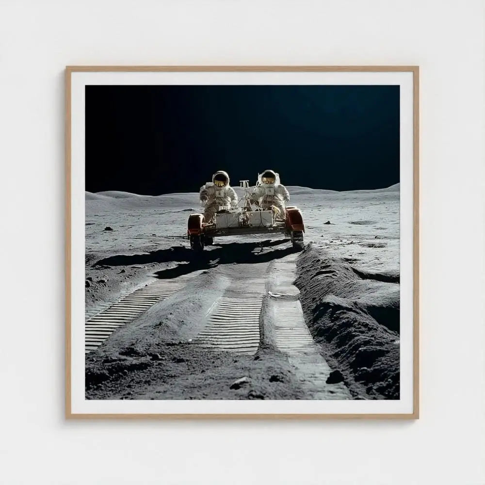 Moon Rover Wall Art Print – Astronauts on Lunar Surface Photography, NASA Inspired Decor