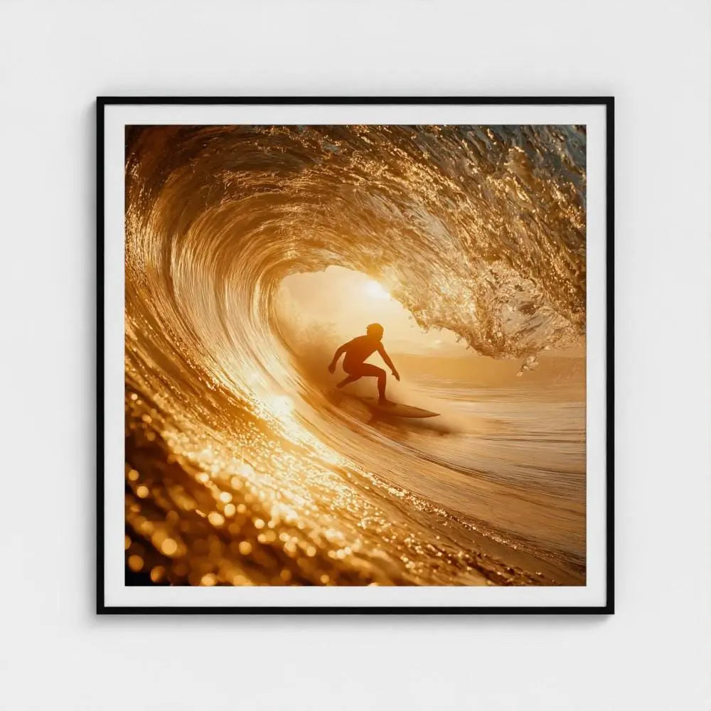 Amber Wave — Surfer Wall Art Print, Golden Wave Photography, Nautical Coastal Home Decor