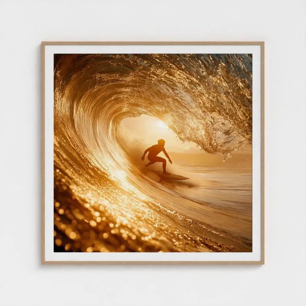 Amber Wave — Surfer Wall Art Print, Golden Wave Photography, Nautical Coastal Home Decor