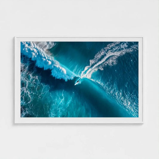 Breakline — Aerial Surfer Wall Art Print, Turquoise Wave Photography, Coastal Nautical Modern Decor