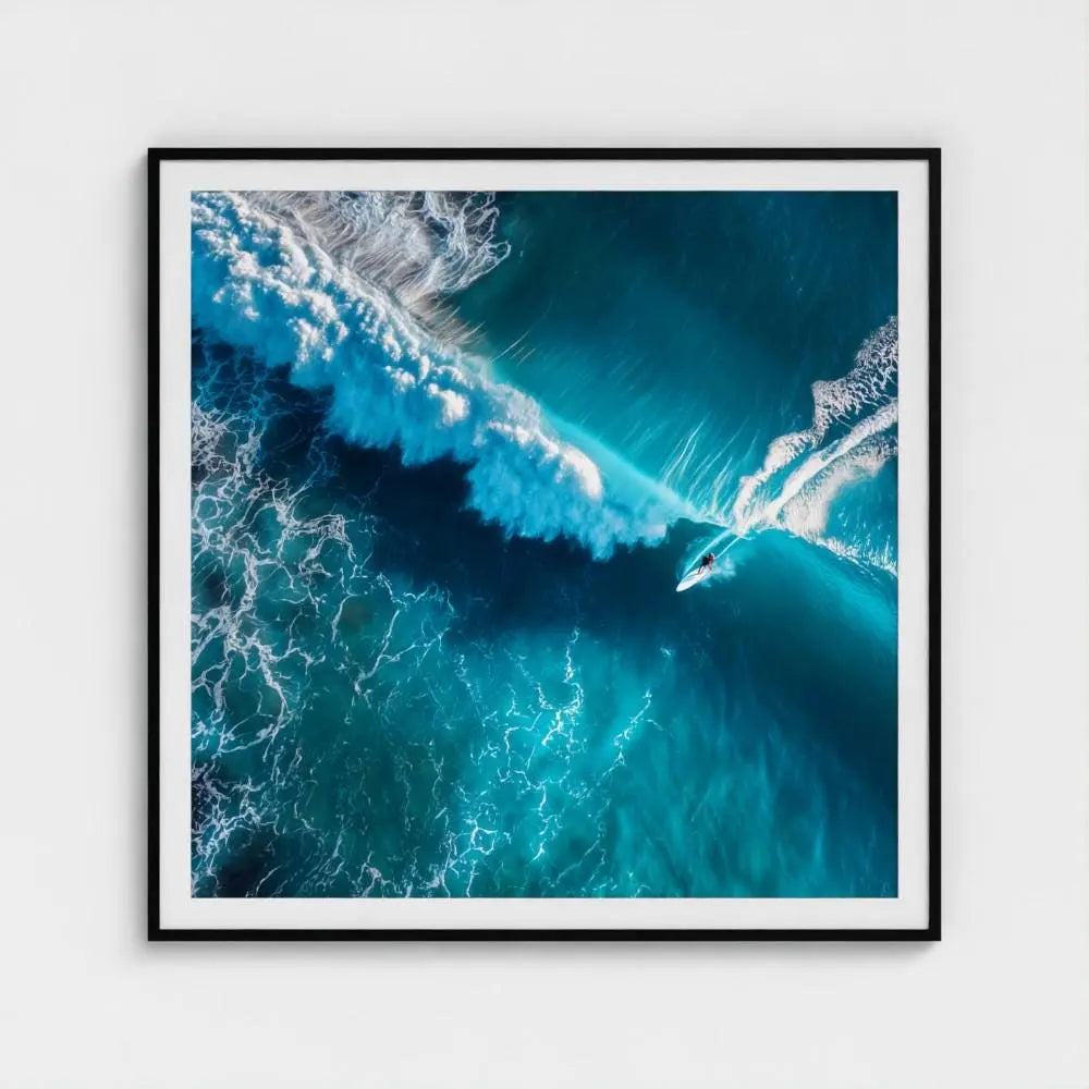 Breakline — Aerial Surfer Wall Art Print, Turquoise Wave Photography, Coastal Nautical Modern Decor