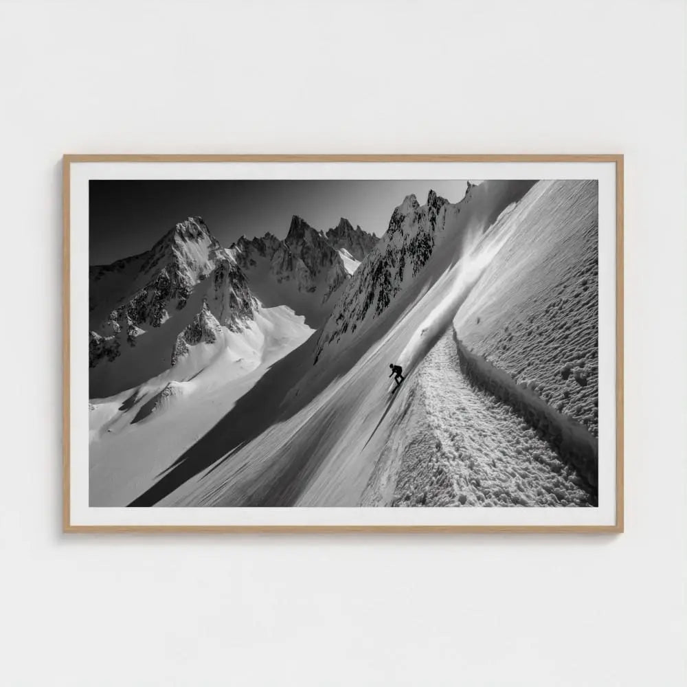 Ridge Break — Skier Wall Art Print, Black & White Mountain Photography, Alpine Winter Decor