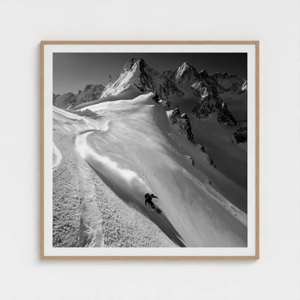 Serpentine Slope — Skier Wall Art Print, Black & White Mountain Photography, Alpine Winter Decor