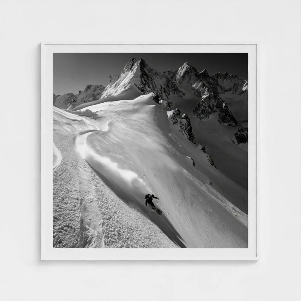Serpentine Slope — Skier Wall Art Print, Black & White Mountain Photography, Alpine Winter Decor