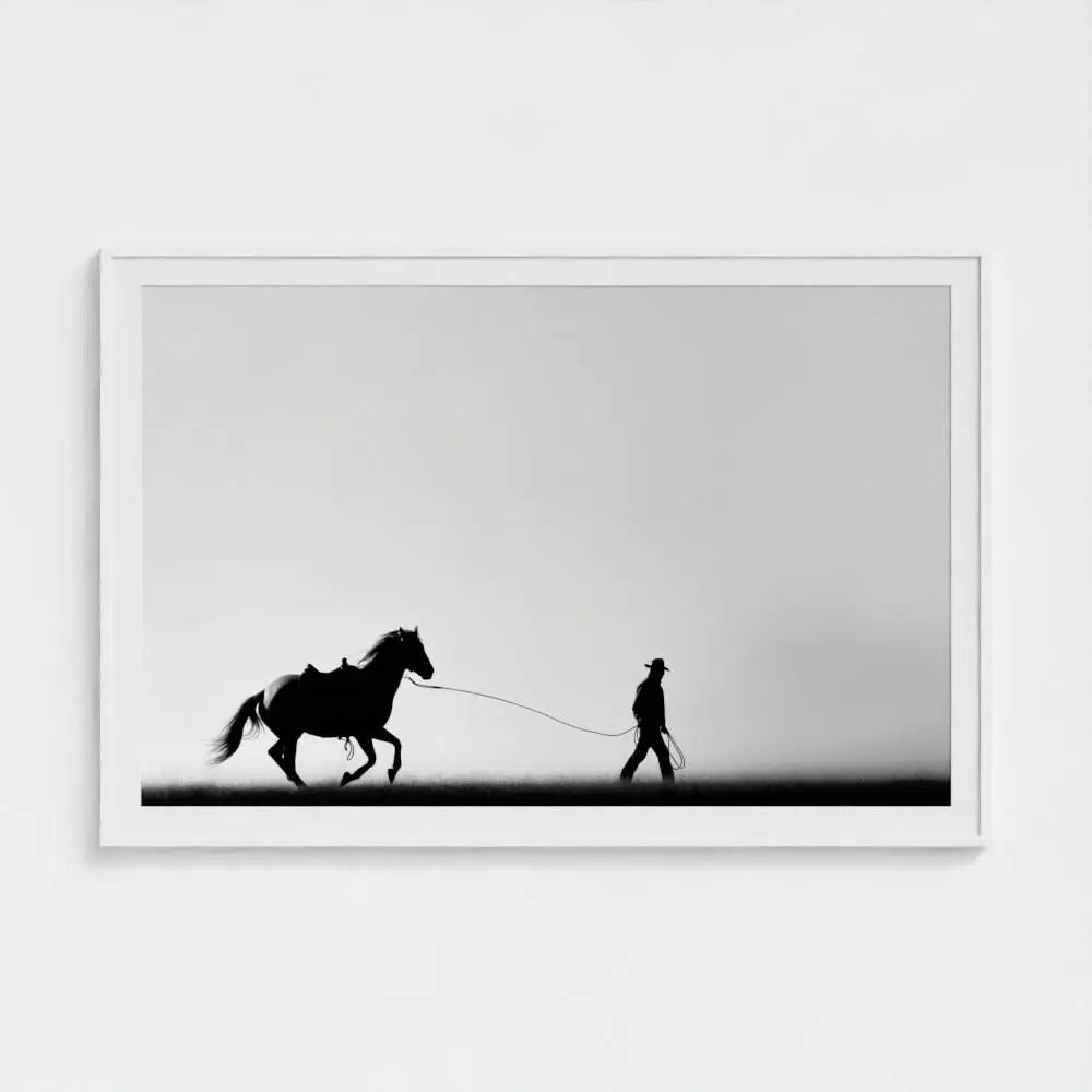 Wild Horses Cowboy Wall Art Print – Black & White Western Photography, Minimalist Rustic Decor, Giclée Fine Art