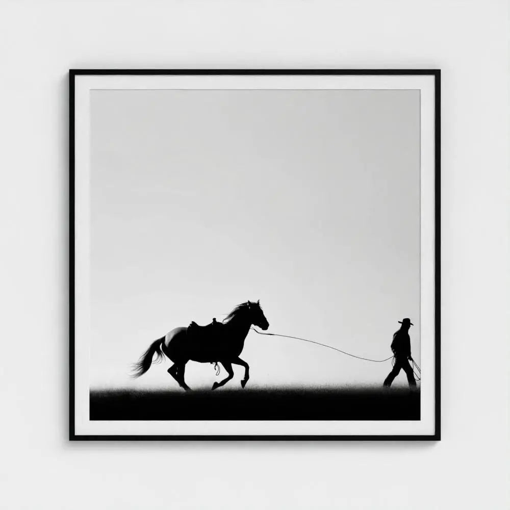 Wild Horses Cowboy Wall Art Print – Black & White Western Photography, Minimalist Rustic Decor, Giclée Fine Art