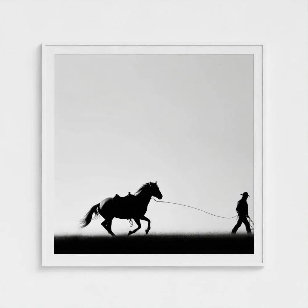Wild Horses Cowboy Wall Art Print – Black & White Western Photography, Minimalist Rustic Decor, Giclée Fine Art