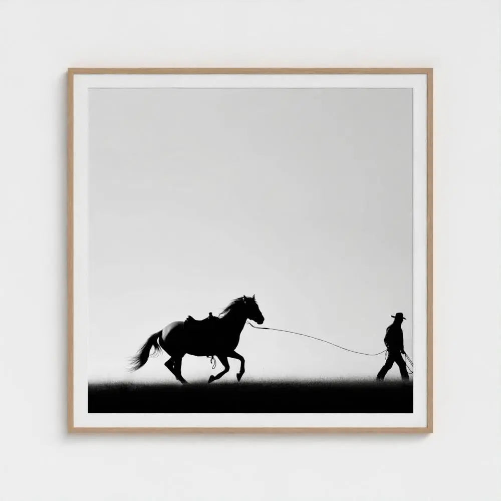 Wild Horses Cowboy Wall Art Print – Black & White Western Photography, Minimalist Rustic Decor, Giclée Fine Art