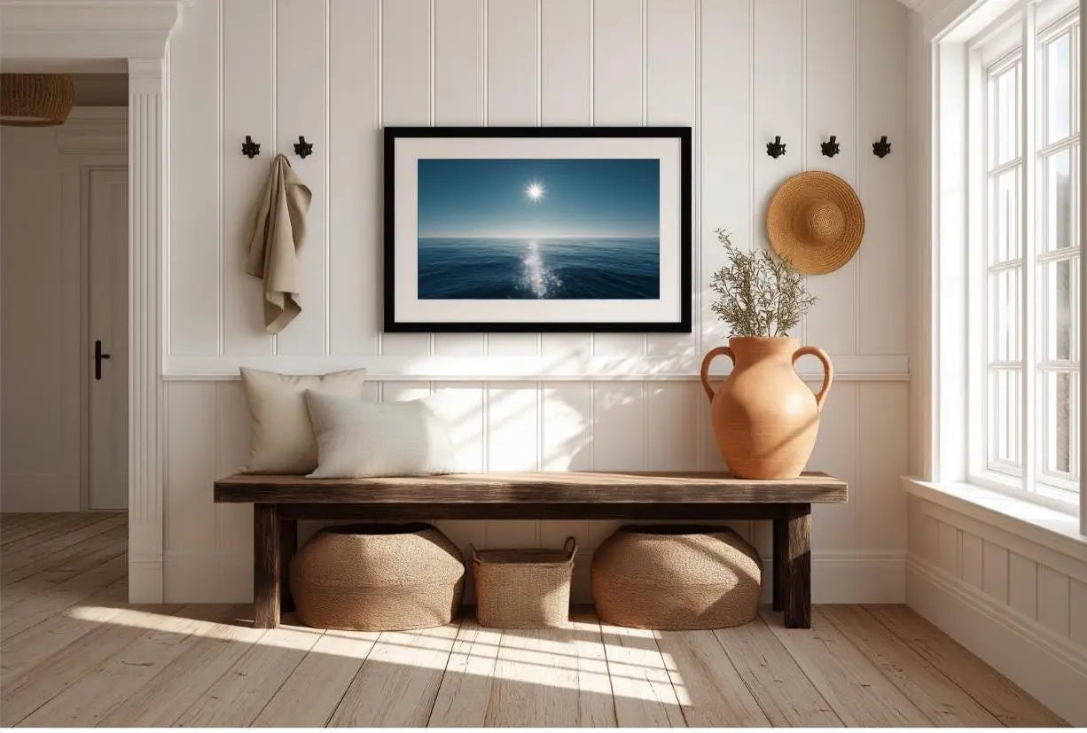 Ocean Horizon Photography Print, Minimalist Coastal Wall Art, Blue Sea and Sun Artwork, Modern Beach House Decor, Fine Art Seascape