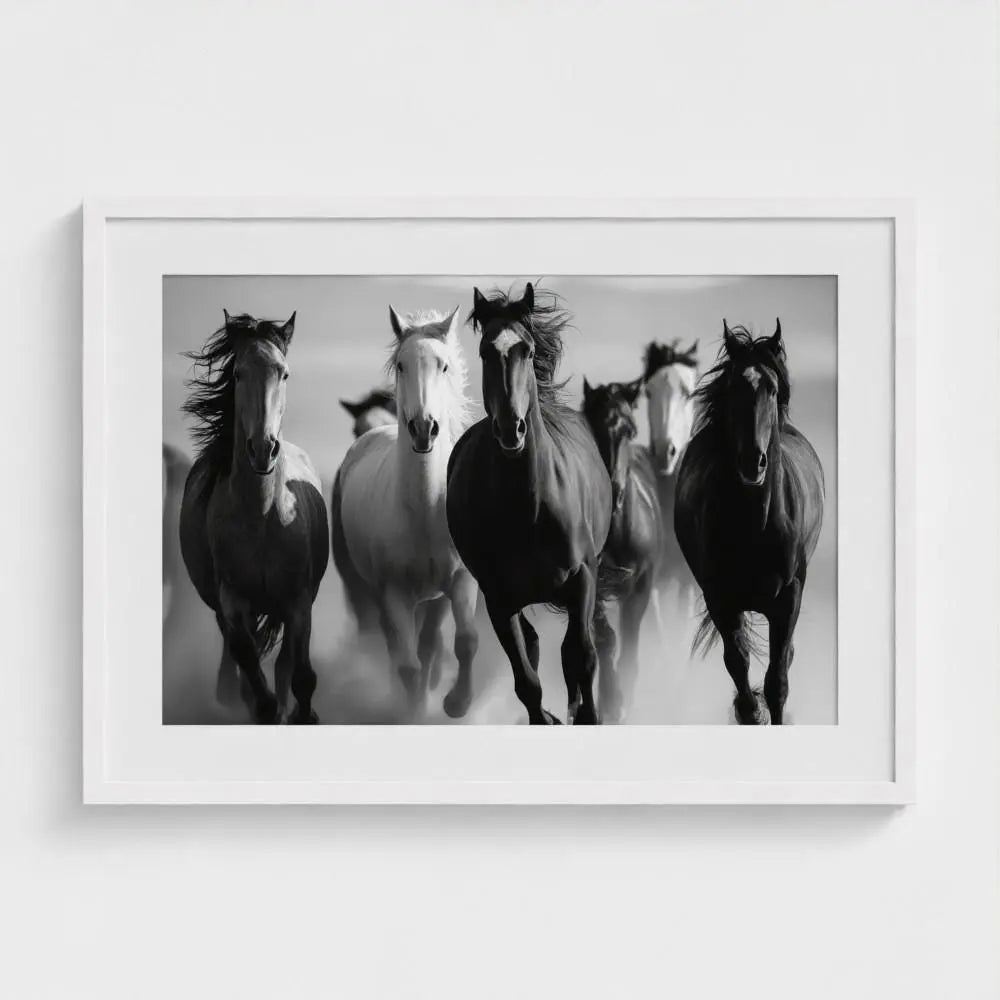 Wild Horses Photography Print: Black and White Western Wall Art, Giclée
