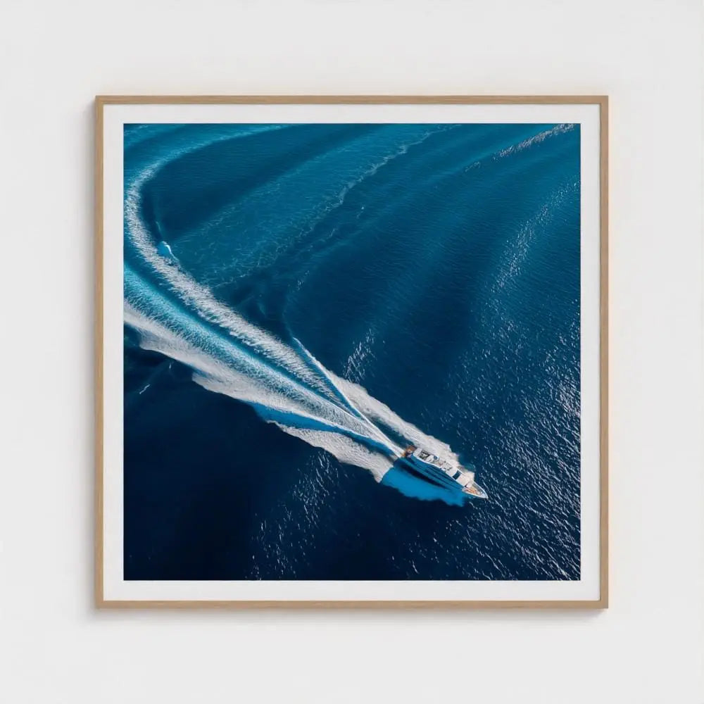 Yacht Wake Aerial Print: Coastal Nautical Wall Art, Museum Grade