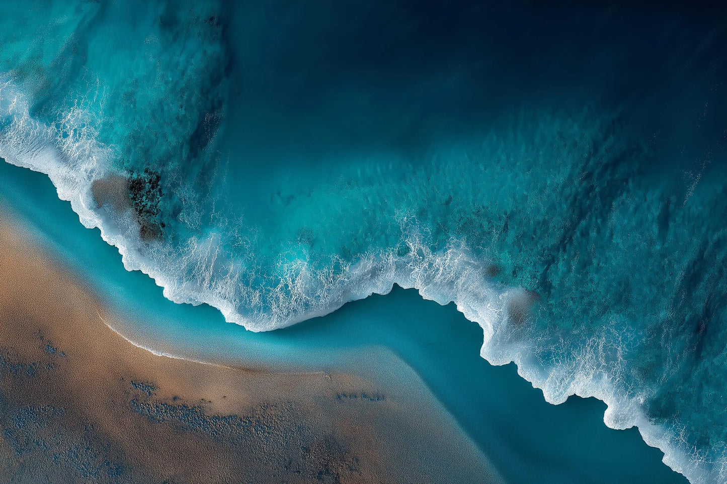 Tidefall — Aerial Ocean Wave Wall Art Print, Turquoise Sea & Shoreline Photography, Minimalist Coastal Decor