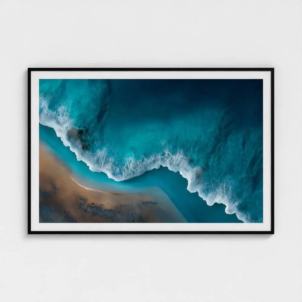 Tidefall — Aerial Ocean Wave Wall Art Print, Turquoise Sea & Shoreline Photography, Minimalist Coastal Decor