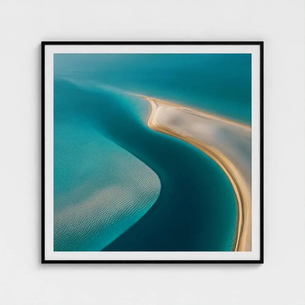 Aerial Sandbar Wall Art Print – Turquoise Water & Golden Shoreline Photography, Coastal Decor