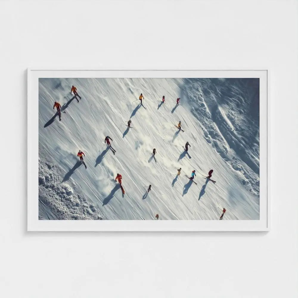 Alpine Array — Aerial Skiers Wall Art Print, Alpine Winter Photography, Modern Ski Lodge Decor