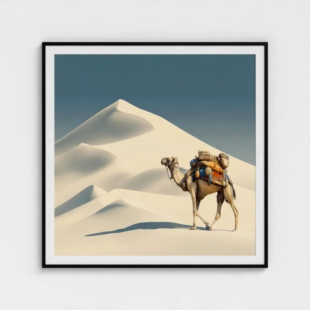 Nomad Crest — Desert Camel Wall Art Print, Minimal Sand Dunes Photography, Sahara Travel Decor