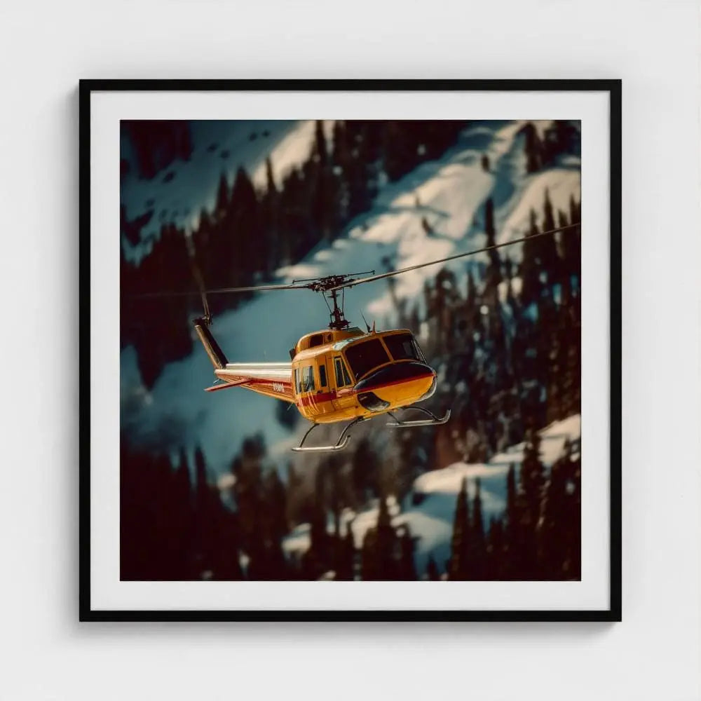 Helicopter Wall Art Print – Colorado Rockies Aviation Photography, Snowy Mountain Decor