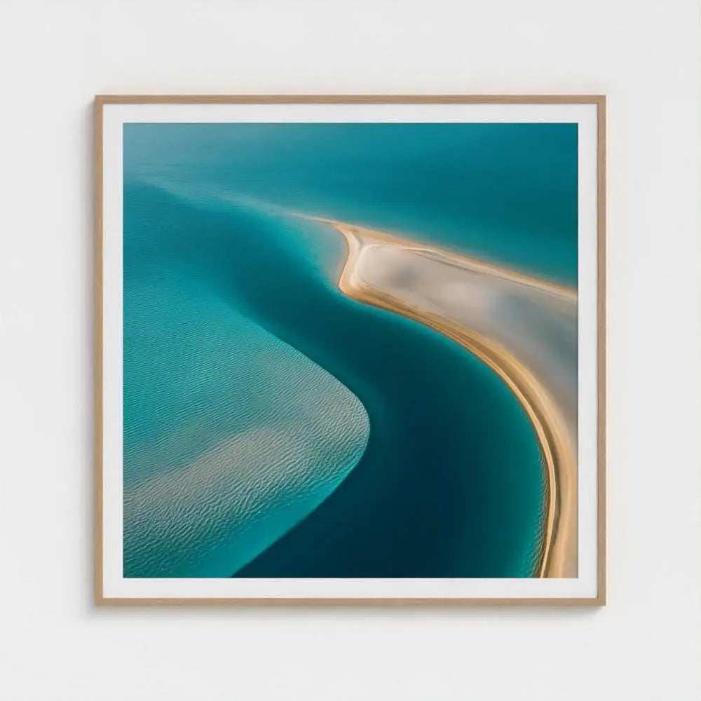 Aerial Sandbar Wall Art Print – Turquoise Water & Golden Shoreline Photography, Coastal Decor