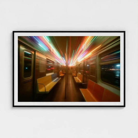 NYC Subway Wall Art Print – Neon Motion Blur Photography, Urban Modern Decor