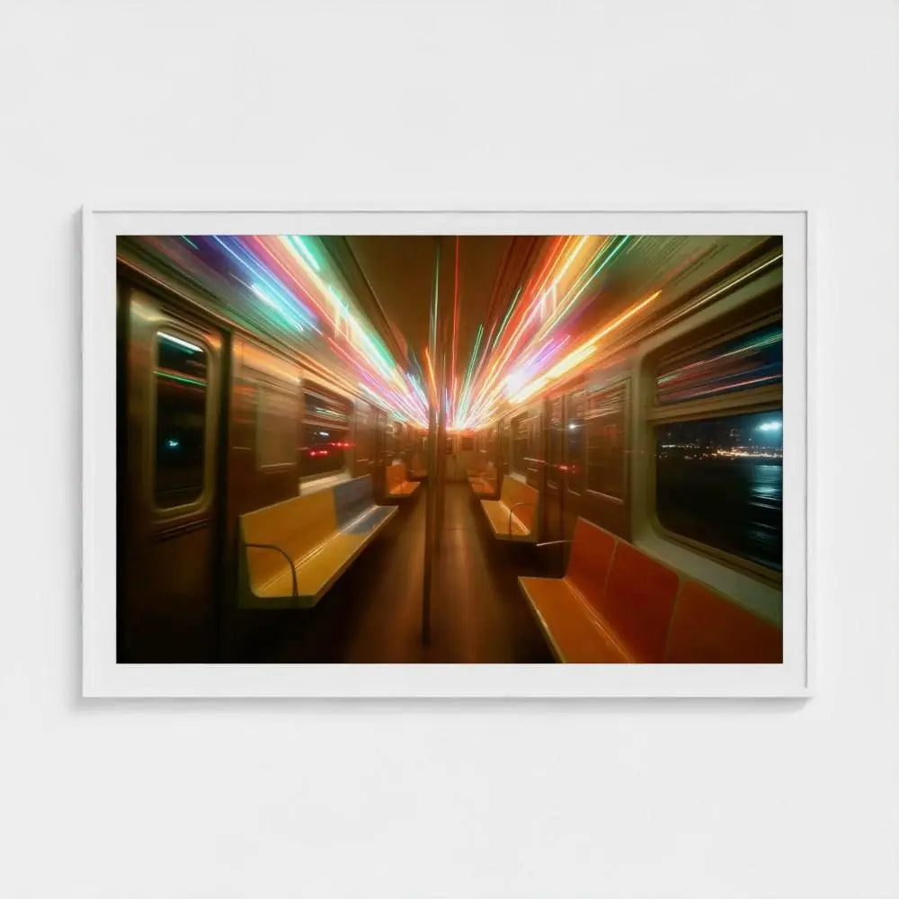 NYC Subway Wall Art Print – Neon Motion Blur Photography, Urban Modern Decor