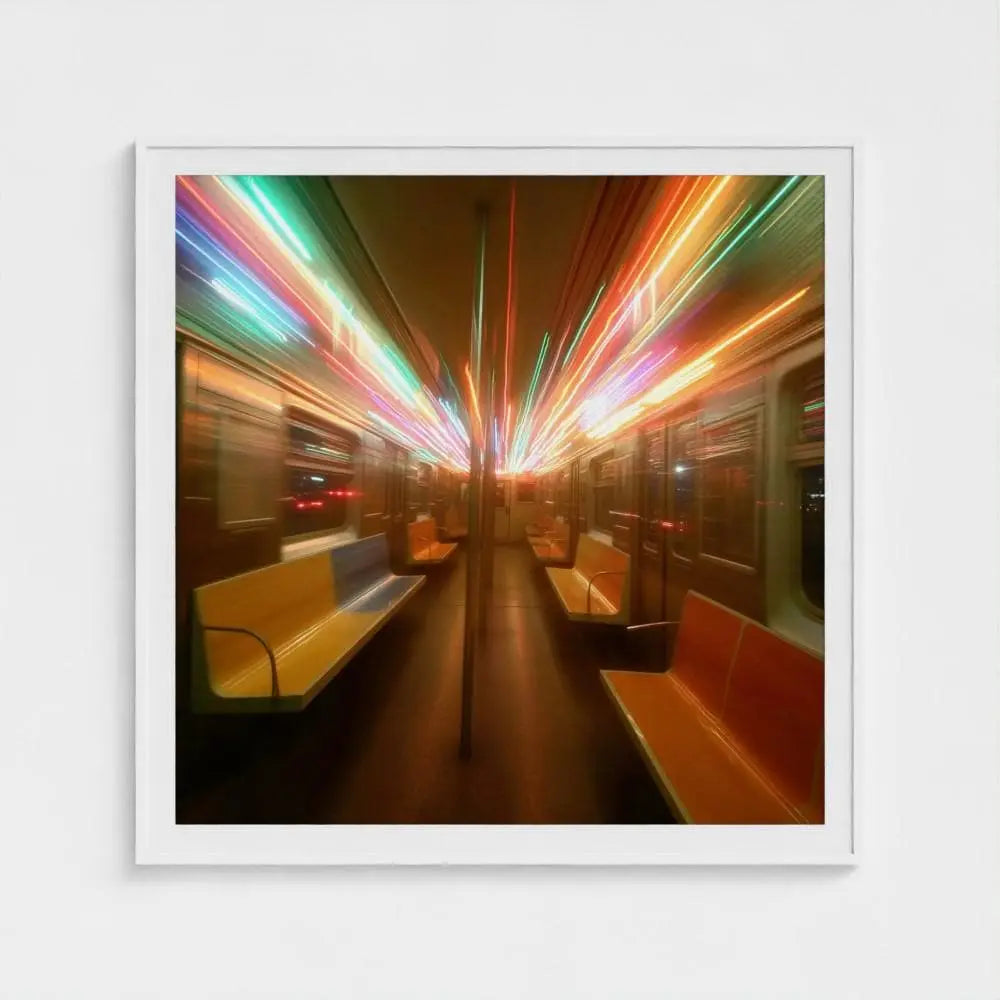 NYC Subway Wall Art Print – Neon Motion Blur Photography, Urban Modern Decor