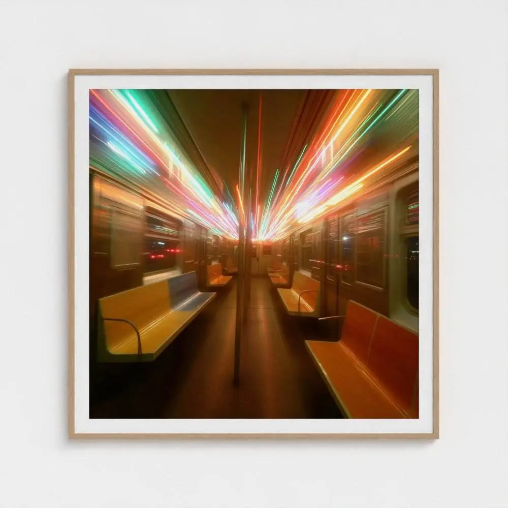 NYC Subway Wall Art Print – Neon Motion Blur Photography, Urban Modern Decor