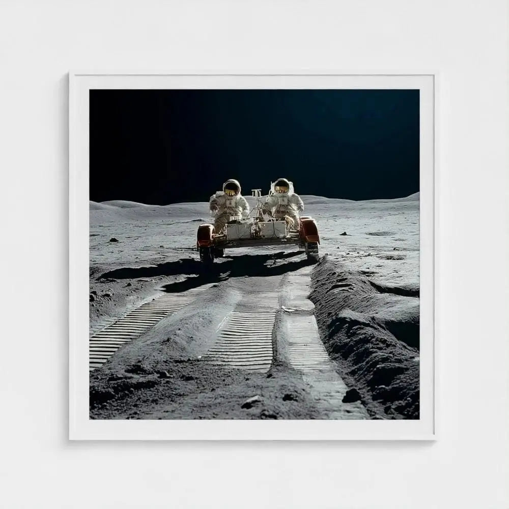 Moon Rover Wall Art Print – Astronauts on Lunar Surface Photography, NASA Inspired Decor